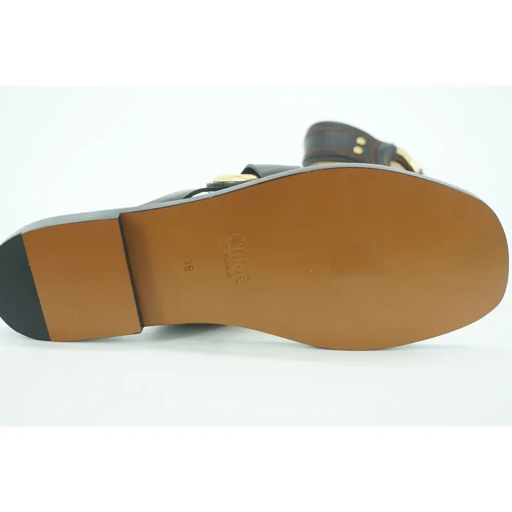 Chloe Demi Slide Buckle Glide Flat Sandals SZ 38 NIB New $670 Black Leather